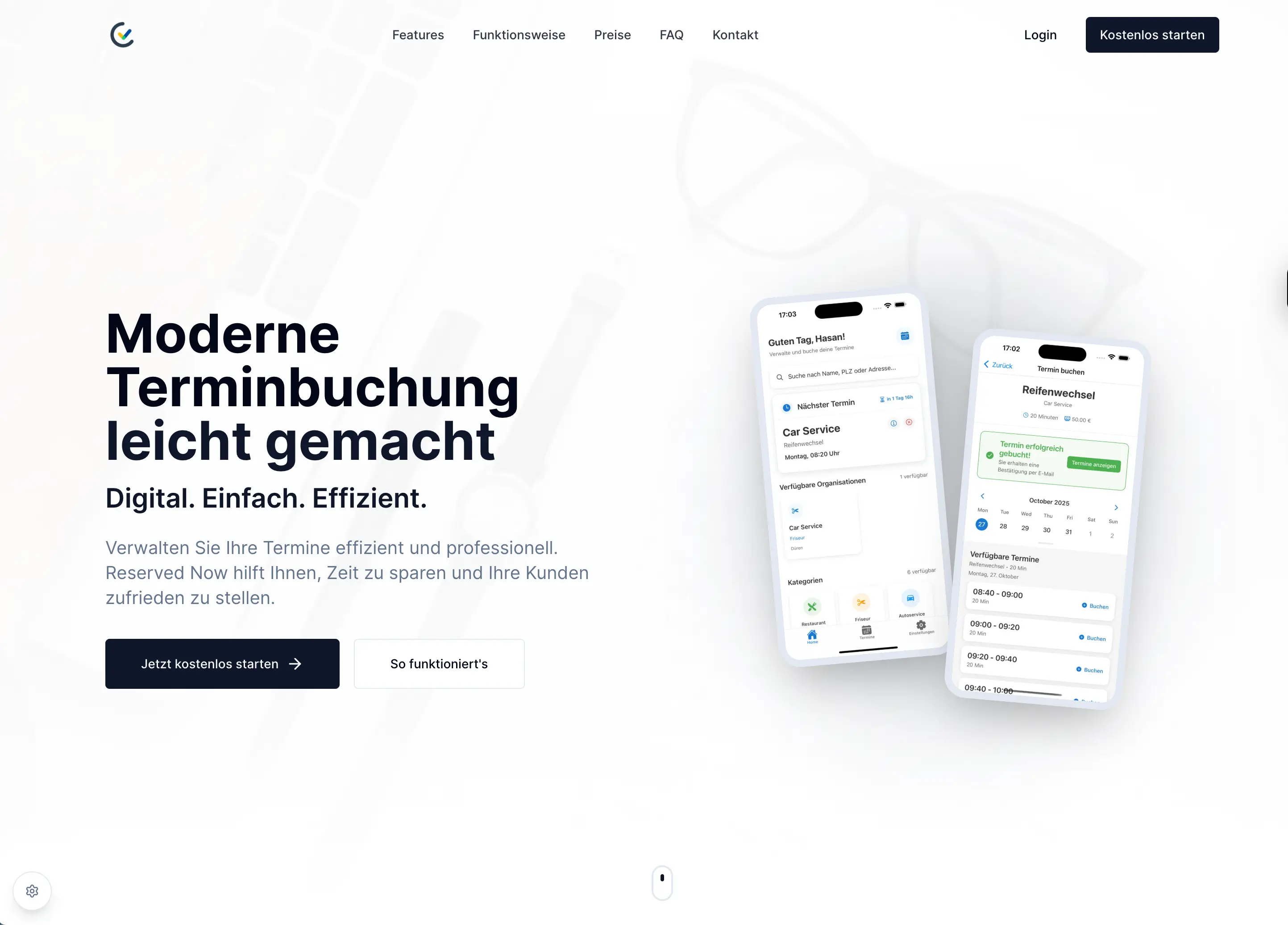 Oberfläche von Reserved Now